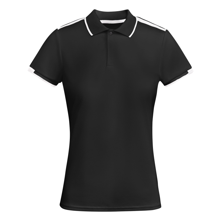 Elegancka czarna koszulka polo damska z wstawkami białymi