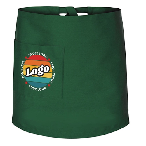 Zapaska kucharska krótka zielona wiązana długość 50cm z twoim nadrukiem logo.jpg