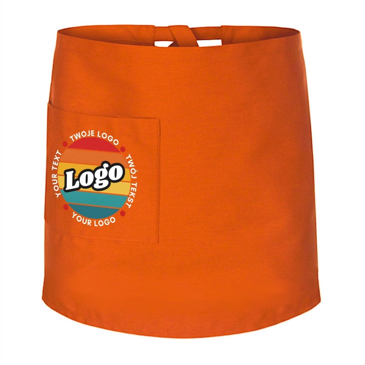 Zapaska kucharska krótka pomarańczowa wiązana długość 50cm z twoim nadrukiem logo.jpg