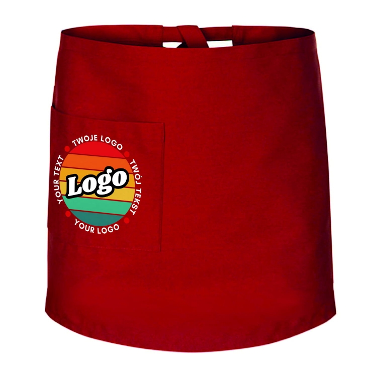 Zapaska kucharska krótka czerwona wiązana długość 50cm z twoim nadrukiem logo.jpg