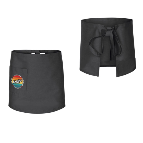 Zapaska kucharska krótka szara wiązana długość 50cm z twoim nadrukiem logo przód i tył.jpg