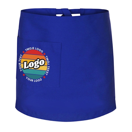 Zapaska kucharska krótka chabrowa wiązana długość 50cm z twoim nadrukiem logo.jpg