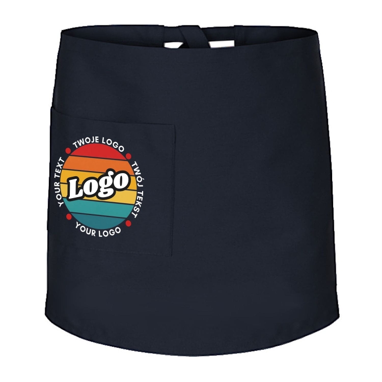 Zapaska kucharska krótka granatowa wiązana długość 50cm z twoim nadrukiem logo.jpg