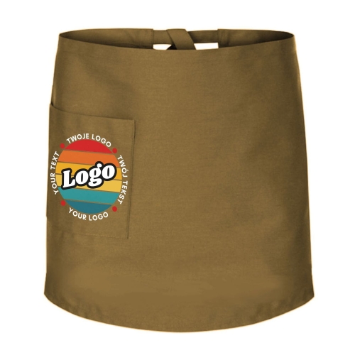 Zapaska kucharska krótka beżowa wiązana długość 50cm z twoim nadrukiem logo.jpg