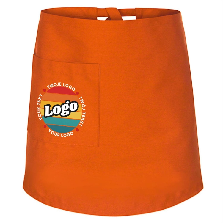 Zapaska kucharska krótka pomarańczowa wiązana długość 60cm z twoim nadrukiem logo.jpg