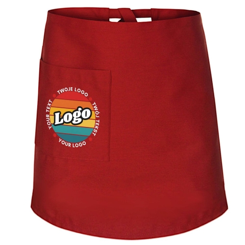 Zapaska kucharska krótka czerwona wiązana długość 60cm z twoim nadrukiem logo.jpg