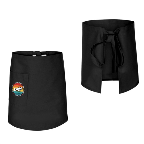 Zapaska kucharska krótka czarna wiązana długość 60cm z twoim nadrukiem logo przód i tył.jpg