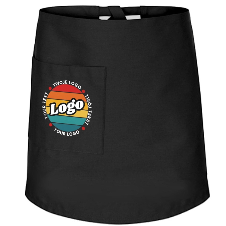 Zapaska kucharska krótka czarna wiązana długość 60cm z twoim nadrukiem logo.jpg