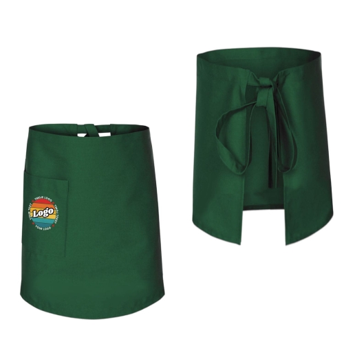 Zapaska kucharska krótka zielona wiązana długość 60cm z twoim nadrukiem logo przód i tył.jpg