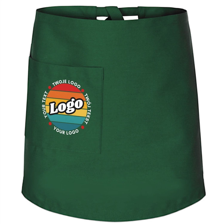 Zapaska kucharska krótka zielona wiązana długość 60cm z twoim nadrukiem logo.jpg