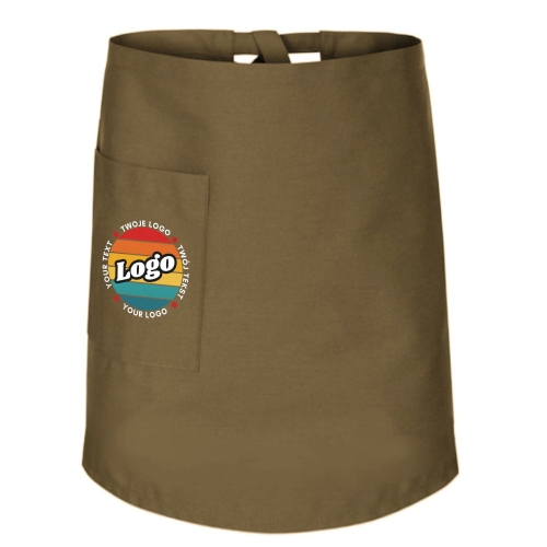 Zapaska kucharska krótka beżowa wiązana długość 60cm z twoim nadrukiem logo.jpg