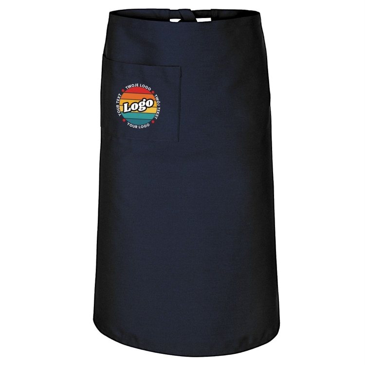 Zapaska kucharska krótka granatowa wiązana długość 75cm z twoim nadrukiem logo.jpg