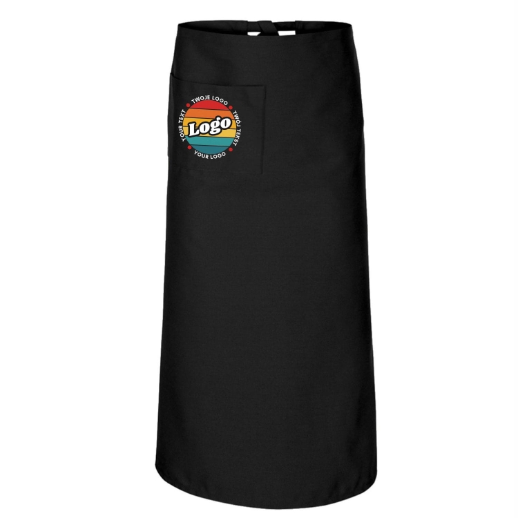 Zapaska kucharska krótka czarna wiązana długość 90cm z twoim nadrukiem logo.jpg