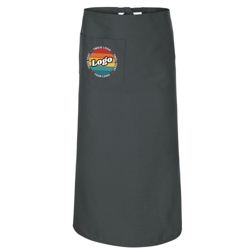 Zapaska kucharska krótka szarym wiązana długość 90cm z twoim nadrukiem logo.jpg