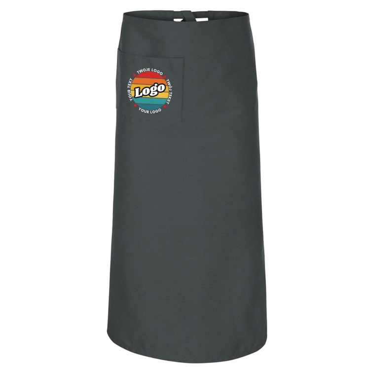 Zapaska kucharska krótka szarym wiązana długość 90cm z twoim nadrukiem logo.jpg