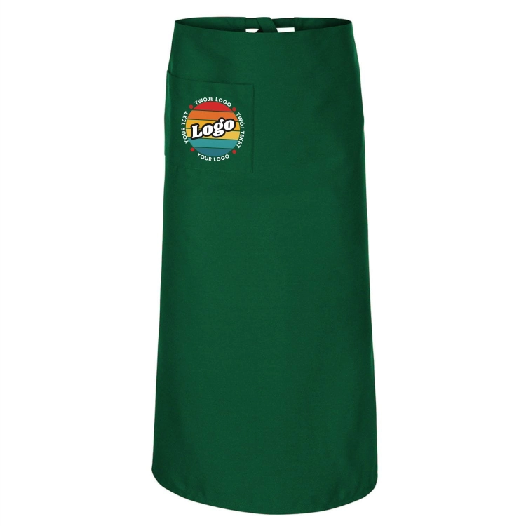 Zapaska kucharska krótka zielona wiązana długość 90cm z twoim nadrukiem logo.jpg