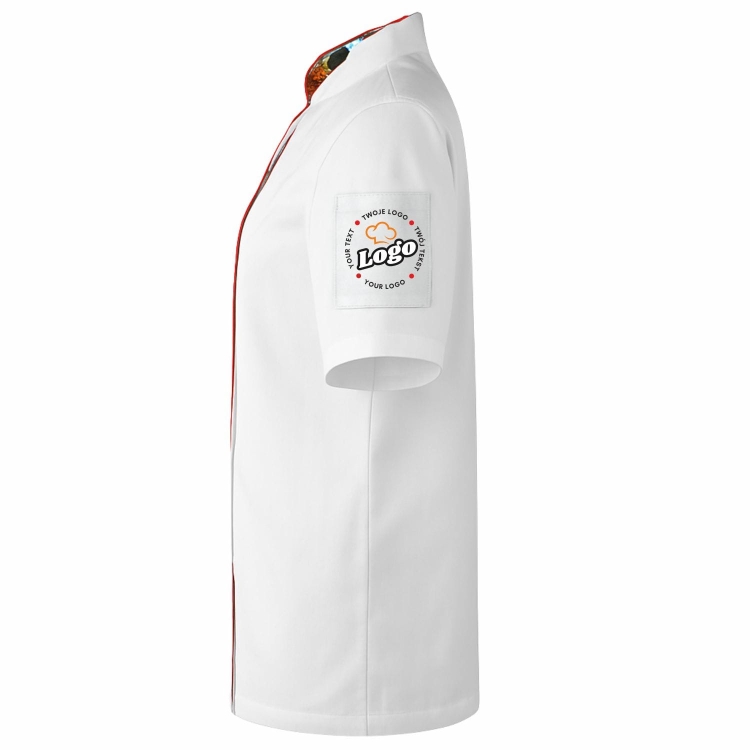 Bluza kucharska damska biała Master chef z twoim własnym nadrukiem logo kreator online lewy bok.jpg