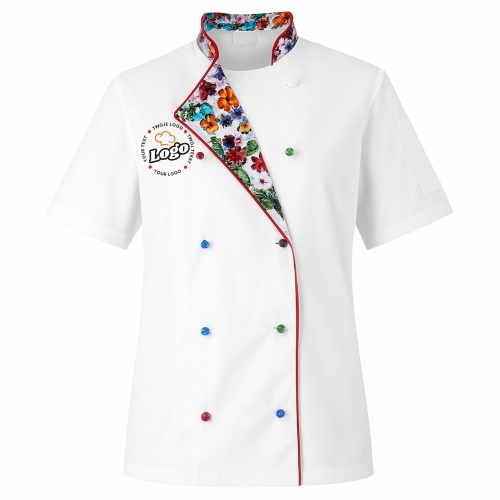 Bluza kucharska damska biała Master chef z twoim własnym nadrukiem logo kreator online przód.jpg