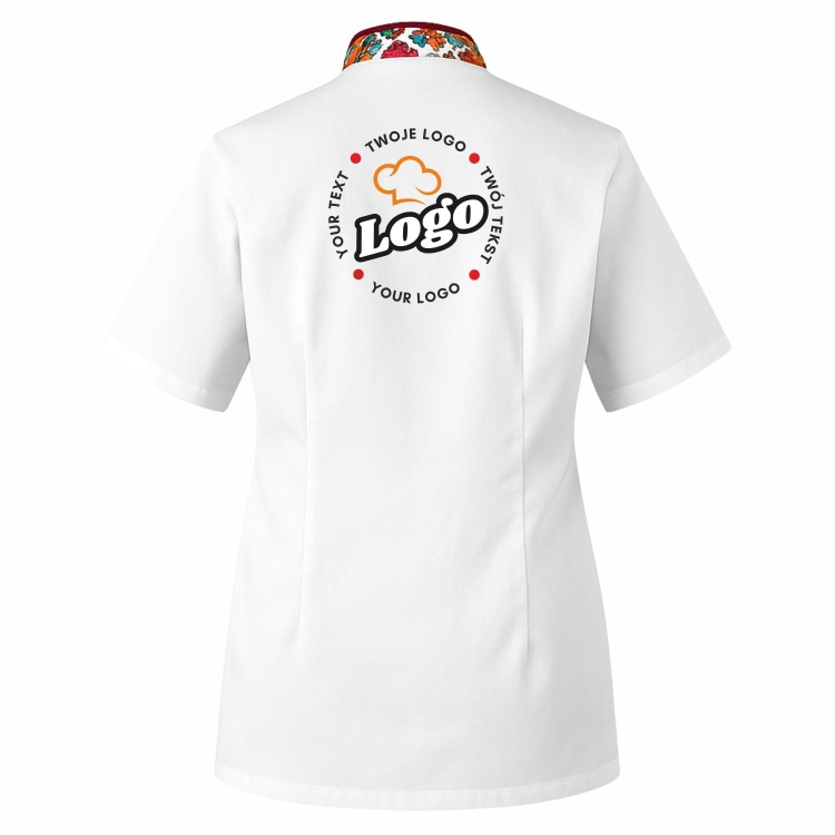 Bluza kucharska damska biała Master chef z twoim własnym nadrukiem logo kreator online tył.jpg