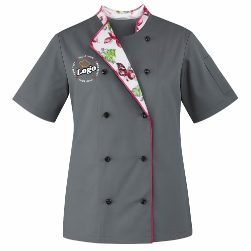 Bluza kucharska damska szara Master chef z twoim własnym nadrukiem logo kreator online przód.jpg
