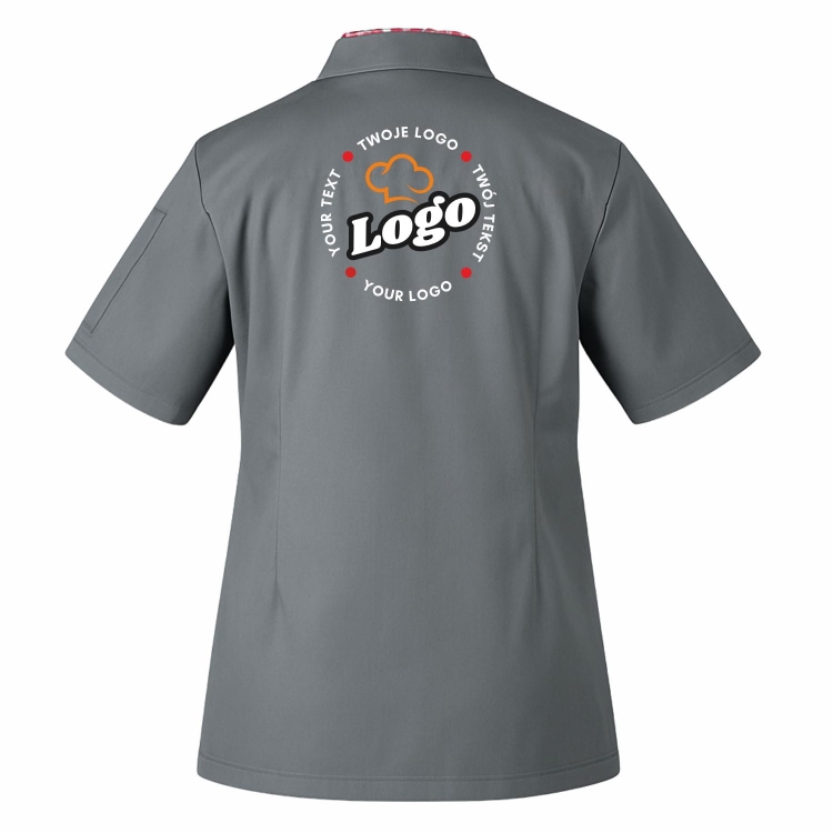 Bluza kucharska damska szara Master chef z twoim własnym nadrukiem logo kreator online tył.jpg