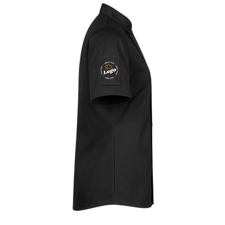 Bluza kucharska damska czarna krótki rękaw z twoim własnym nadrukiem logo kreator online prawy bok.jpg