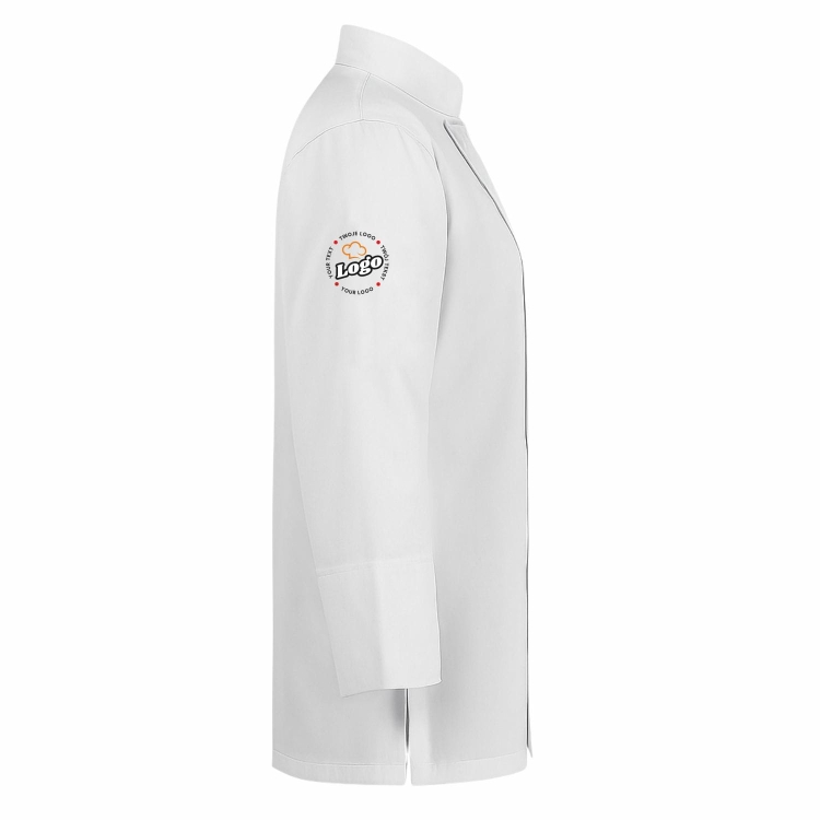 Bluza kucharska damska biała długi rękaw z twoim własnym nadrukiem logo kreator online prawy bok.jpg