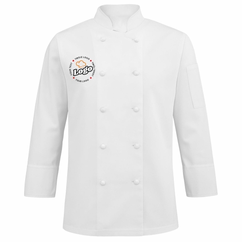 Bluza kucharska damska biała długi rękaw z twoim własnym nadrukiem logo kreator online przód.jpg