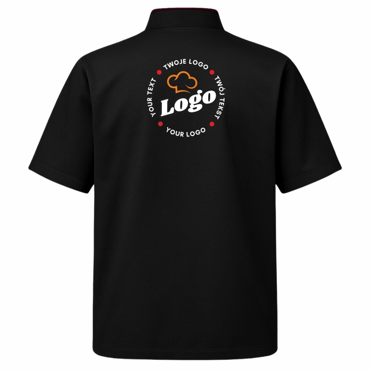 Bluza kucharska czarna z bordowa lamówką męska z twoim własnym nadrukiem kreator online tył.jpg