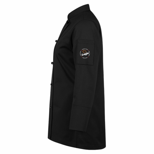 Bluza kucharska damska czarna długi rękaw z twoim własnym nadrukiem logo kreator online lewy bok.jpg