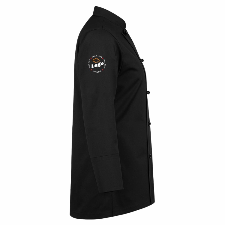 Bluza kucharska damska czarna długi rękaw z twoim własnym nadrukiem logo kreator online prawy bok.jpg