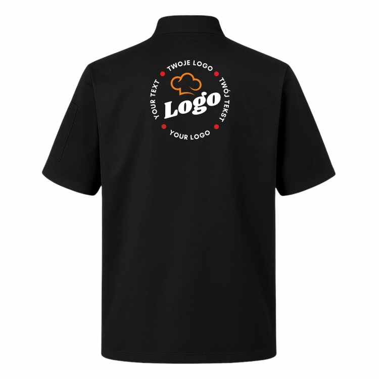 Bluza kucharska czarna z białą lamówką męska z twoim własnym nadrukiem kreator online tył.jpg