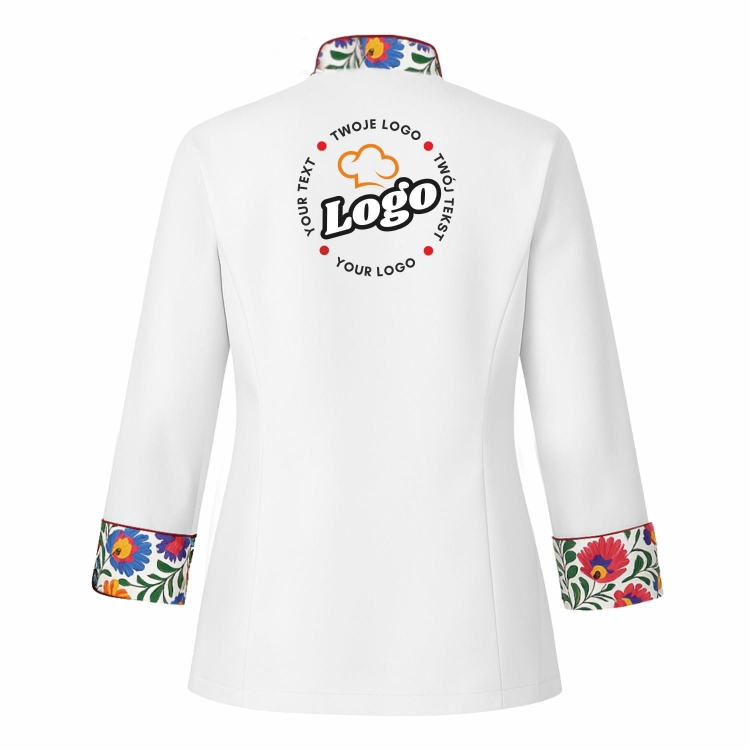 Bluza kucharska damska biała długi rękaw Master chef z twoim własnym nadrukiem logo kreator online tył.jpg