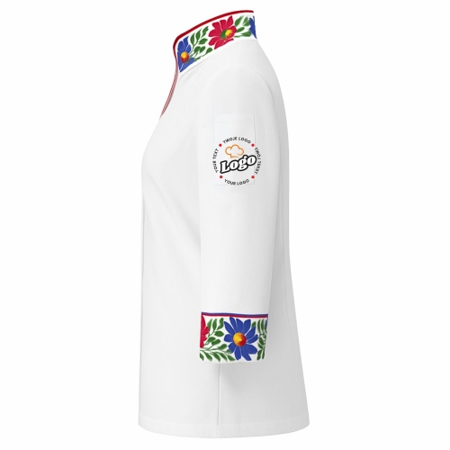Bluza kucharska damska biała Master chef długi rękaw z twoim własnym nadrukiem logo kreator online lewy bok.jpg