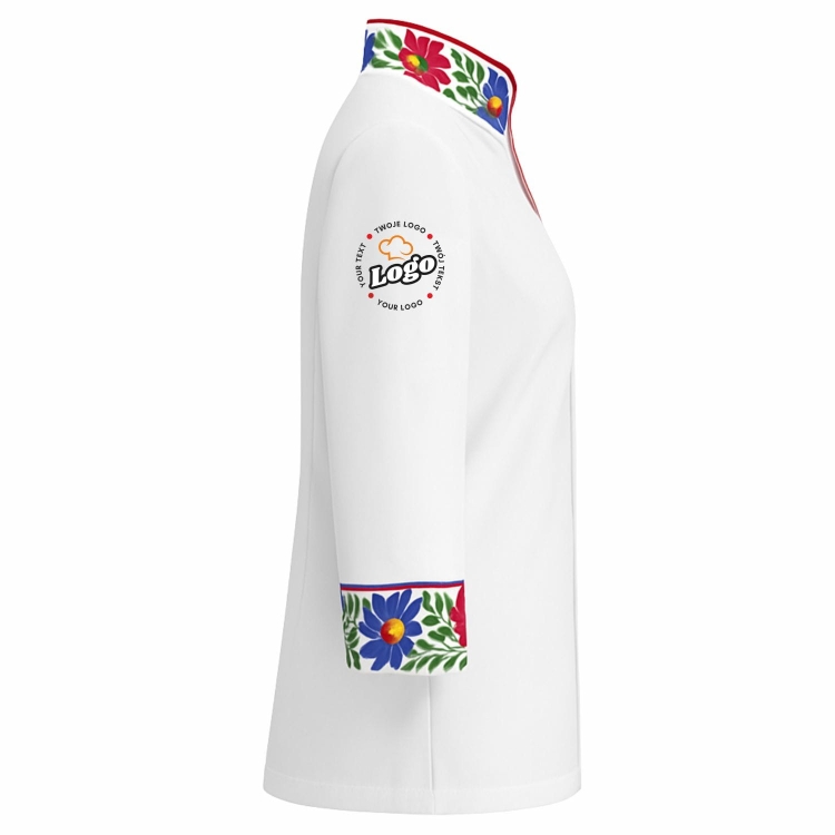 Bluza kucharska damska biała Master chef długi rękaw z twoim własnym nadrukiem logo kreator online prawy bok.jpg