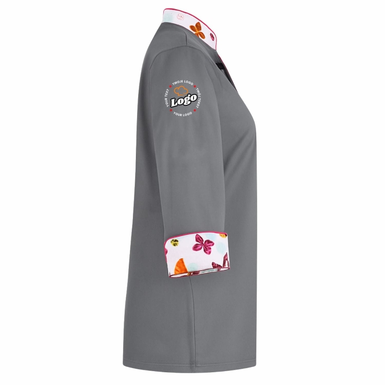 Bluza kucharska damska szara Master chef długi rękaw z twoim własnym nadrukiem logo kreator online W2 prawy bok.jpg