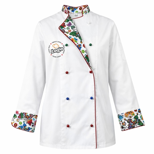 Bluza kucharska damska biała długi rękaw Master chef z twoim własnym nadrukiem logo kreator online W3 przód.jpg