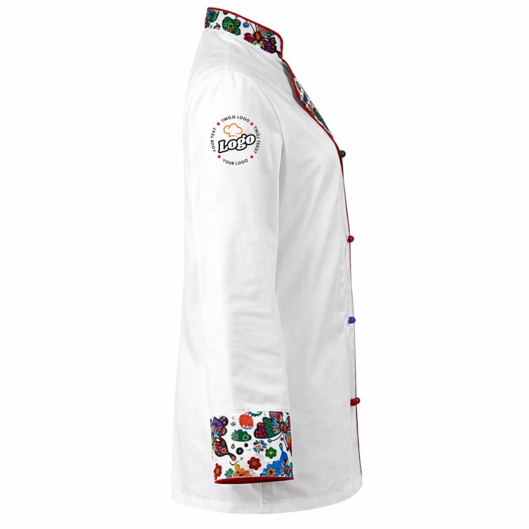 Bluza kucharska damska biała Master chef długi rękaw z twoim własnym nadrukiem logo kreator online W3 prawy bok.jpg