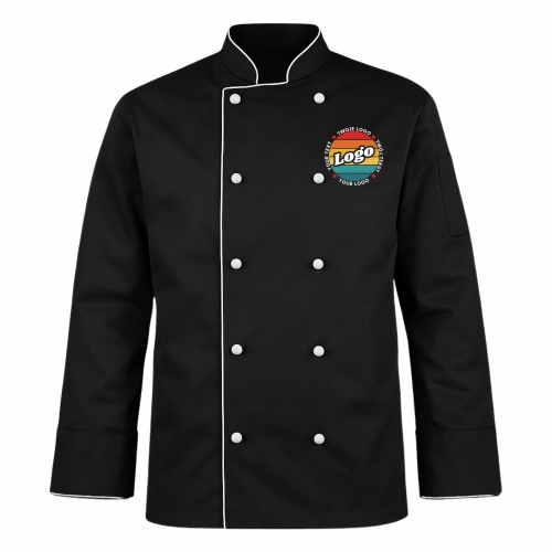 Bluza kucharska czarna z białą lamówką męska długi rękaw z twoim własnym nadrukiem kreator online przód.jpg