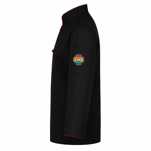 Bluza kucharska czarna z bordową lamówką męska długi rękaw z twoim własnym nadrukiem kreator online lewy bok.jpg