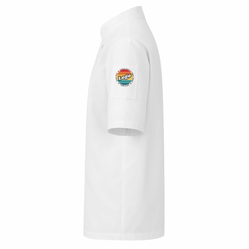Bluza kucharska biała z guzikami krótki rękaw z Twoim własnym nadrukiem lewy bok.jpg