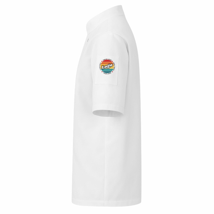 Bluza kucharska biała z guzikami krótki rękaw z Twoim własnym nadrukiem lewy bok.jpg