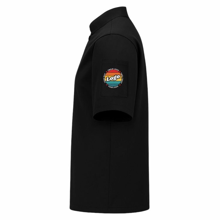 Bluza kucharska czarna na zatrzaski krótki rękaw z Twoim własnym nadrukiem lewy bok.jpg