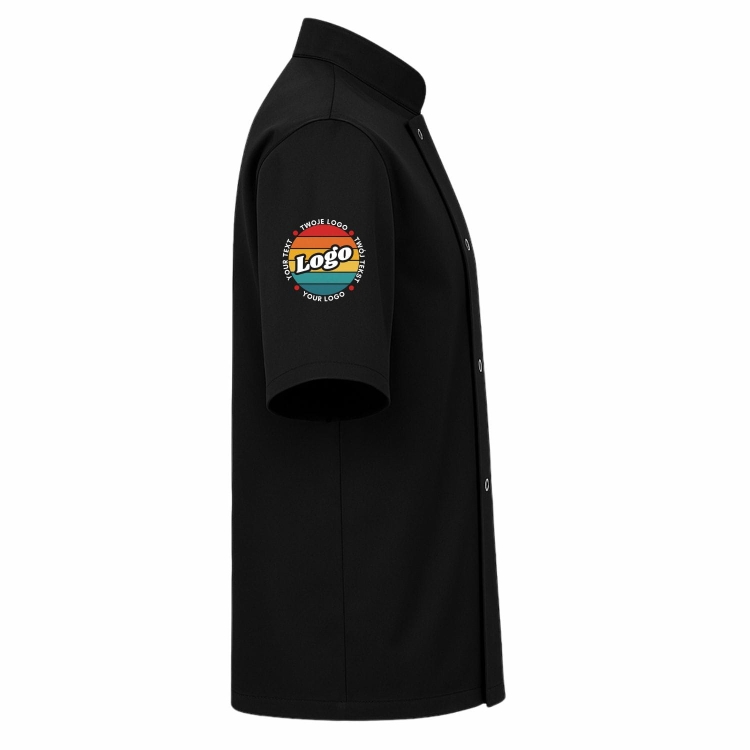 Bluza kucharska czarna na zatrzaskii krótki rękaw z Twoim własnym nadrukiem prawy bok.jpg