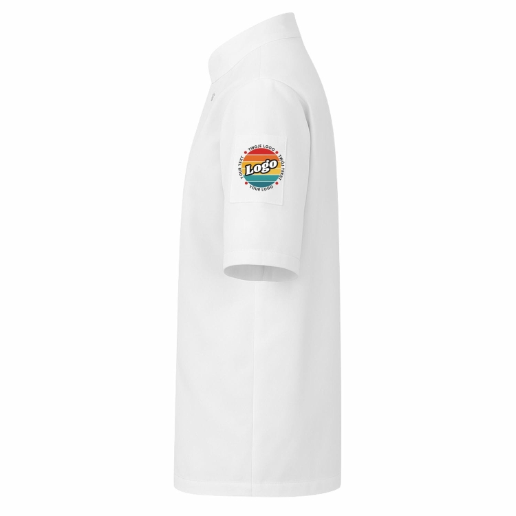 Bluza kucharska biała na zatrzaski krótki rękaw z Twoim własnym nadrukiem lewy bok.jpg