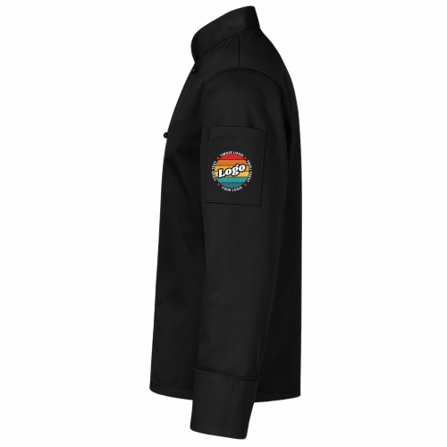 Bluza kucharska czarna z guzikami długi rękaw z Twoim własnym nadrukiem lewy bok.jpg