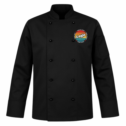 Bluza kucharska czarna z guzikami długi rękaw z Twoim własnym nadrukiem przód.jpg