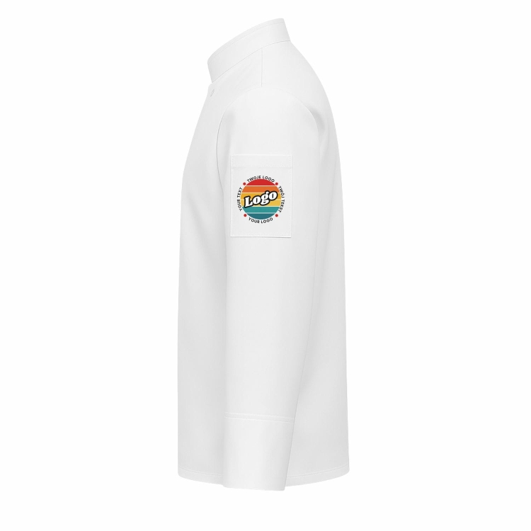 Bluza kucharska biała na zatrzaski długi rękaw z Twoim własnym nadrukiem lewy bok.jpg