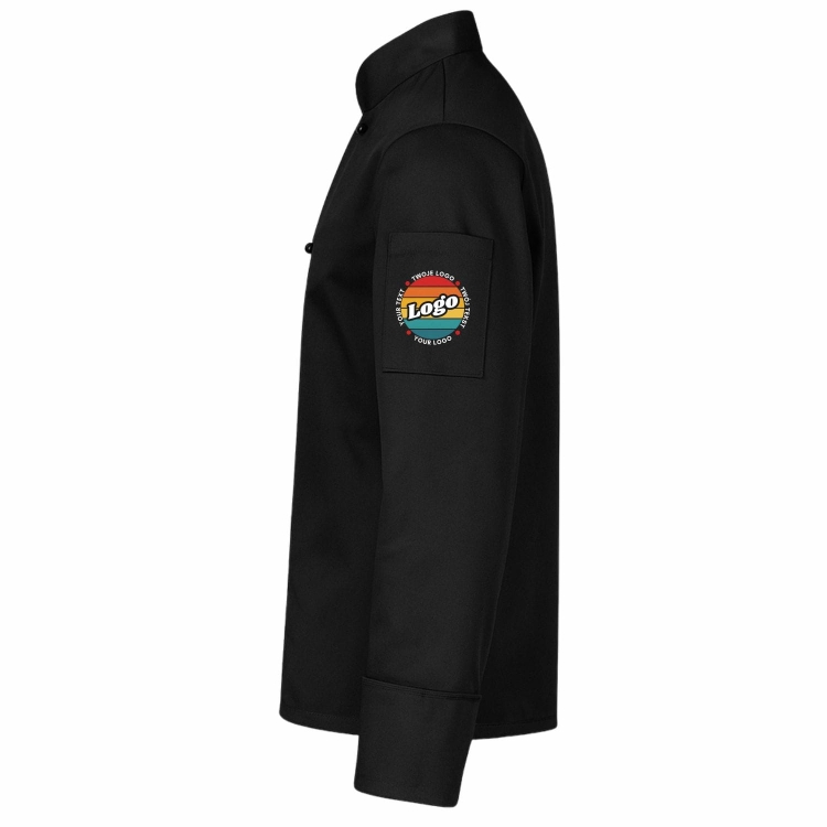 Bluza kucharska czarna na zatrzaski długi rękaw z Twoim własnym nadrukiem lewy bok.jpg