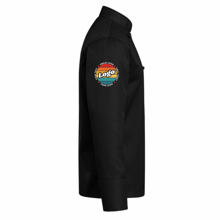 Bluza kucharska czarna na zatrzaski długi rękaw z Twoim własnym nadrukiem prawy bok.jpg